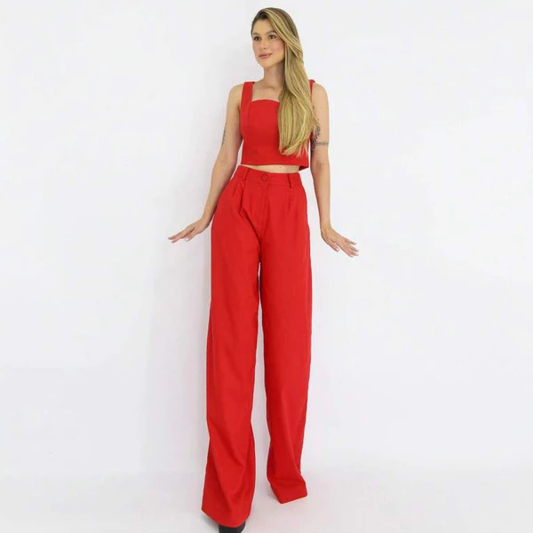 Calça pantalona alfaiataria preta cintura alta
