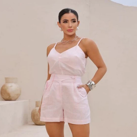 Conjunto linho regata alça fina e short