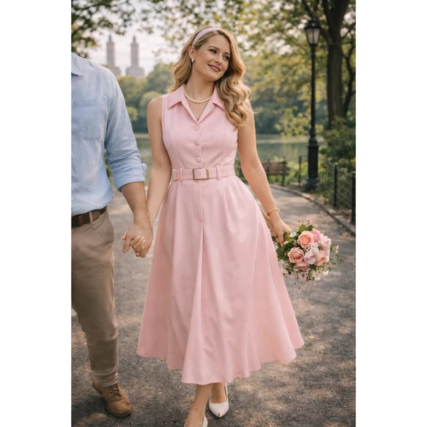 Vestido midi anos 50 com cinto