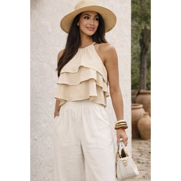 Blusa halter com babados em camadas