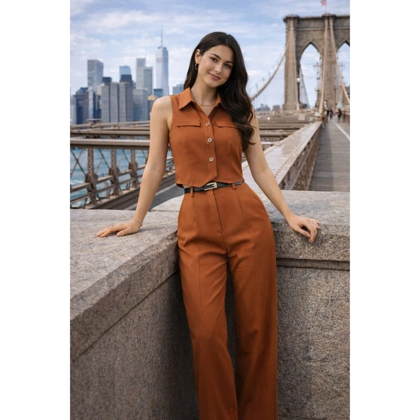 Outra vista de Conjunto alfaiataria colete e calça pantalona