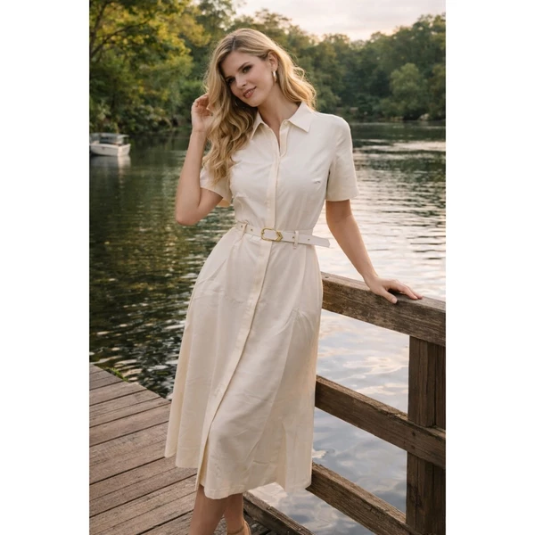Outra vista de Vestido longo chemise com cinto