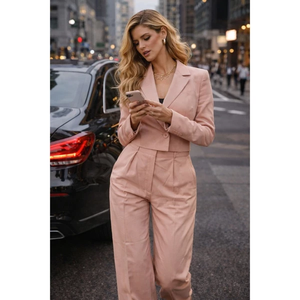 Outra vista de Conjunto alfaiataria blazer cropped e calça social