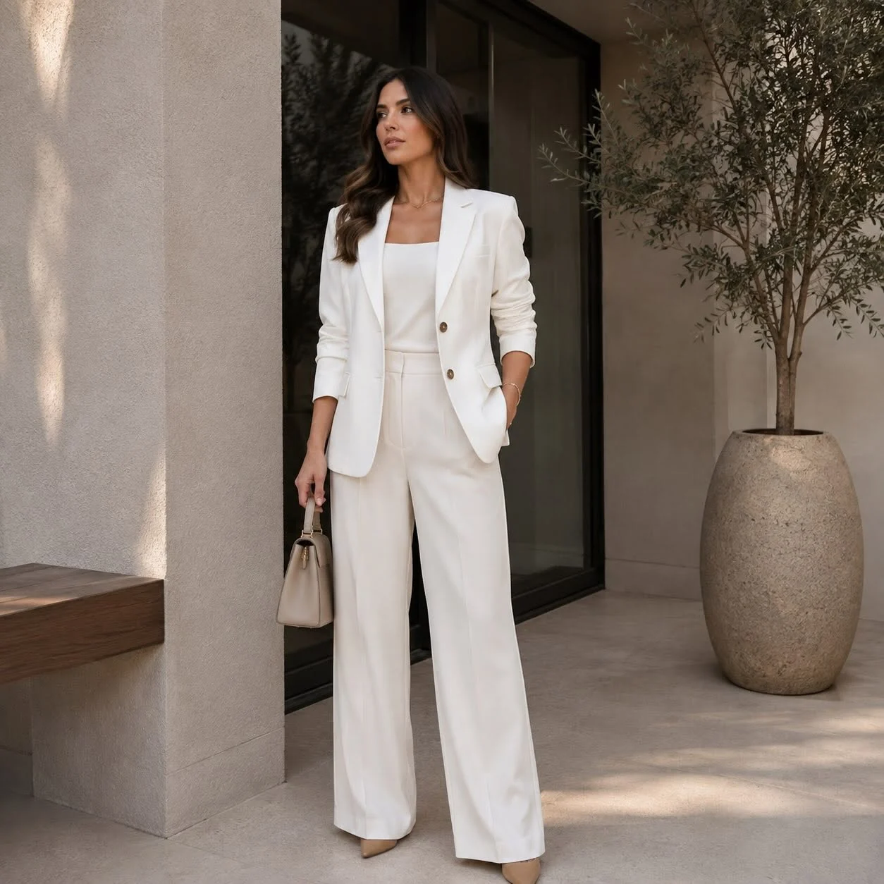 Conjunto blazer de alfaiataria e calça pantalona