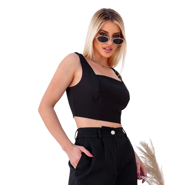 Top cropped alfaiataria em crepe com zíper