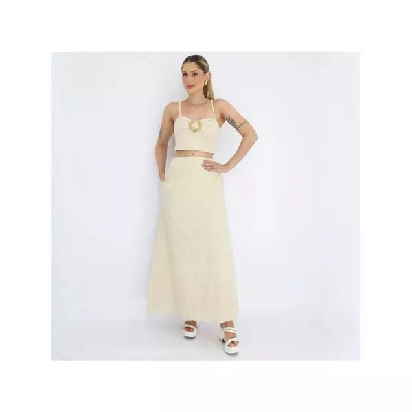 Conjunto saia longa e cropped de alça