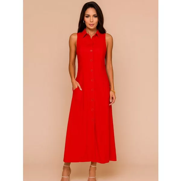 Vestido Leia longo viscose com botões e gola social